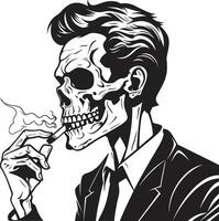 Refined Relic Insignia Smoking Gentleman Skeleton Vector Logo for Vintage Vibes Smoking Specter Crest Vector Design for Gentleman Skeleton Icon with Elegance