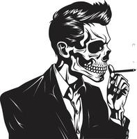 Antique Ash Insignia Smoking Gentleman Skeleton Vector Logo for Vintage Allure Cigar Connoisseur Crest Vector Design for Smoking Skeleton Icon with Sophistication