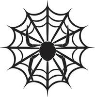 Siniestro rastreador insignias escalofriante araña y web vector para intriga pegajoso situación cresta enredado araña web logo con arácnido