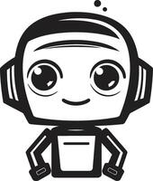 zumbido widget cresta compacto robot logo para tecnología conversaciones charla compañero Insignia adorable robot vector icono para simpático conversaciones