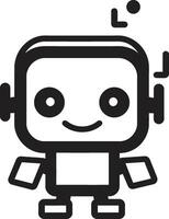 Whiz Widget Insignia Tiny Robot Chatbot Icon for Tech Conversations Nano Nudge Crest Compact Robot Logo for Digital Assistance vector