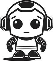 zumbido widget cresta pequeño robot chatbot diseño para tecnología conversaciones nano empujar Insignia adorable robot chatbot logo para digital asistencia vector