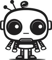 zumbido widget cresta miniatura robot logo para tecnología conversaciones byte tamaño larva del moscardón Insignia adorable robot vector icono para charla asistencia