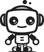 Whiz Widget Insignia Tiny Robot Chatbot Icon for Tech Conversations Nano Nudge Crest Compact Robot Logo for Digital Assistance vector