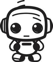 nano empujar cresta linda robot chatbot diseño para digital asistencia byte tamaño larva del moscardón Insignia vector icono de un minúsculo y adorable robot para charla asistencia