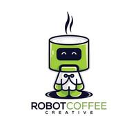 robot café mascota dibujos animados logo vector