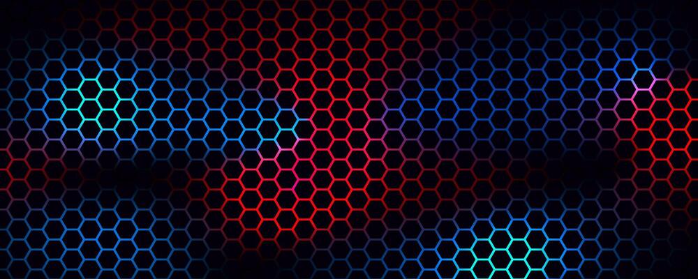 Black hexagon techno background overlap layer on dark space with red blue light effect decoration. Modern graphic design element future style concept for web banner, flyer, card, cover, or brochure