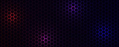 Black hexagon techno background overlap layer on dark space with red blue light effect decoration. Modern graphic design element future style concept for web banner, flyer, card, cover, or brochure vector
