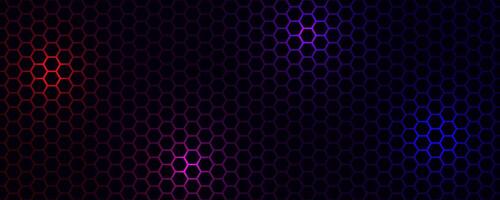 Black hexagon techno background overlap layer on dark space with red blue light effect decoration. Modern graphic design element future style concept for web banner, flyer, card, cover, or brochure vector