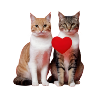 AI generated Transparent background with two cats and a red heart isolated png