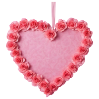 AI generated Valentine s day decoration heart shaped mulberry paper with rose pattern and pink ribbon isolated png