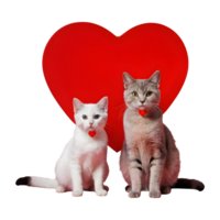 AI generated Transparent background with two cats and a red heart isolated png