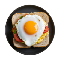 AI generated Yummy poached egg sandwich photographed from above on a transparent background isolated png