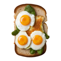 ai generato delizioso in camicia uovo Sandwich fotografato a partire dal sopra su un' trasparente sfondo isolato png