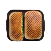 ai gerado dois grelhado sanduíches em uma Sombrio superfície isolado png
