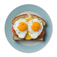 AI generated Yummy poached egg sandwich photographed from above on a transparent background isolated png