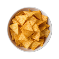 AI generated Unhealthy concept white bowl of nacho chips on marble background isolated png