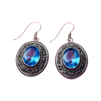 ai gegenereerd blauw en zilver oorbellen geïsoleerd Aan transparant achtergrond png