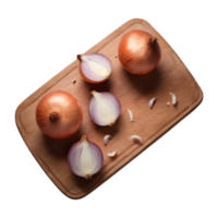 AI generated Chopped onion on a wooden board isolated png