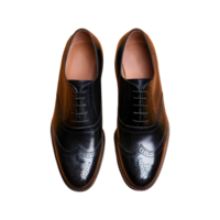 ai généré Hommes s noir Oxford chaussure avec perforations vu de au dessus sur une transparent Contexte isolé png