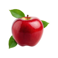 AI generated Red apple fruits cut and green leaves on transparent background isolated png