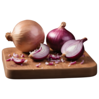 AI generated Chopped onion on a wooden board isolated png