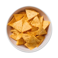 AI generated Unhealthy concept white bowl of nacho chips on marble background isolated png