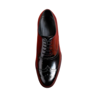 ai generiert Männer s schwarz Oxford Schuh mit Perforationen gesehen von über auf ein transparent Hintergrund isoliert png