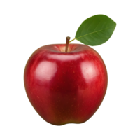 AI generated Red apple fruits cut and green leaves on transparent background isolated png