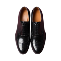 ai gegenereerd mannen s zwart Oxford schoen met perforaties gezien van bovenstaand Aan een transparant achtergrond geïsoleerd png