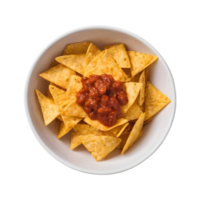 AI generated Unhealthy concept white bowl of nacho chips on marble background isolated png