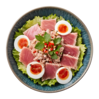 ai generado japonés crudo atún ensalada foto en cerámico cuenco comida concepto aislado png