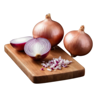 AI generated Chopped onion on a wooden board isolated png