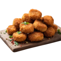 AI generated Spiced chicken nuggets on wooden surface isolated png