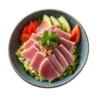 AI generated Japanese raw tuna salad photo in ceramic bowl food concept isolated png