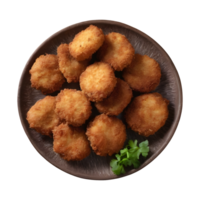 AI generated Spiced chicken nuggets on wooden surface isolated png
