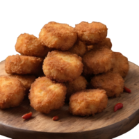 AI generated Spiced chicken nuggets on wooden surface isolated png