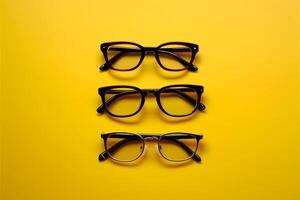 AI generated Isolated eyeglasses on yellow background, optical accessory photo