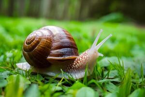 AI generated Forest snail in natural environment, shallow depth of field photo
