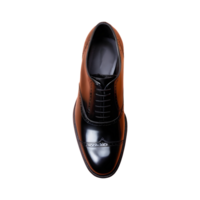 AI generated Men s black oxford shoe with perforations seen from above on a transparent background isolated png