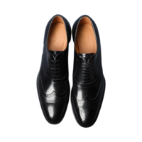 AI generated Men s black oxford shoe with perforations seen from above on a transparent background isolated png