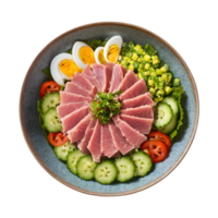 AI generated Japanese raw tuna salad photo in ceramic bowl food concept isolated png