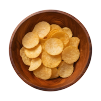 AI generated Potato chips wooden bowl isolated png