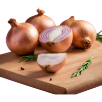 AI generated Chopped onion on a wooden board isolated png