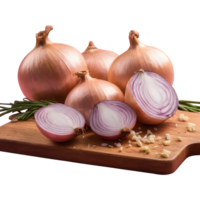 AI generated Chopped onion on a wooden board isolated png