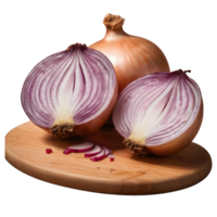 AI generated Chopped onion on a wooden board isolated png