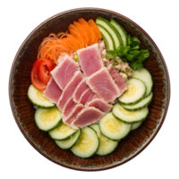 ai gegenereerd Japans rauw tonijn salade foto in keramisch kom voedsel concept geïsoleerd png