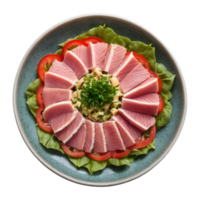 ai generado japonés crudo atún ensalada foto en cerámico cuenco comida concepto aislado png