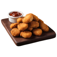 AI generated Spiced chicken nuggets on wooden surface isolated png