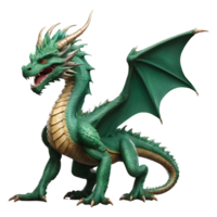 AI generated Green fantasy dragon shown isolated on transparent background isolated png